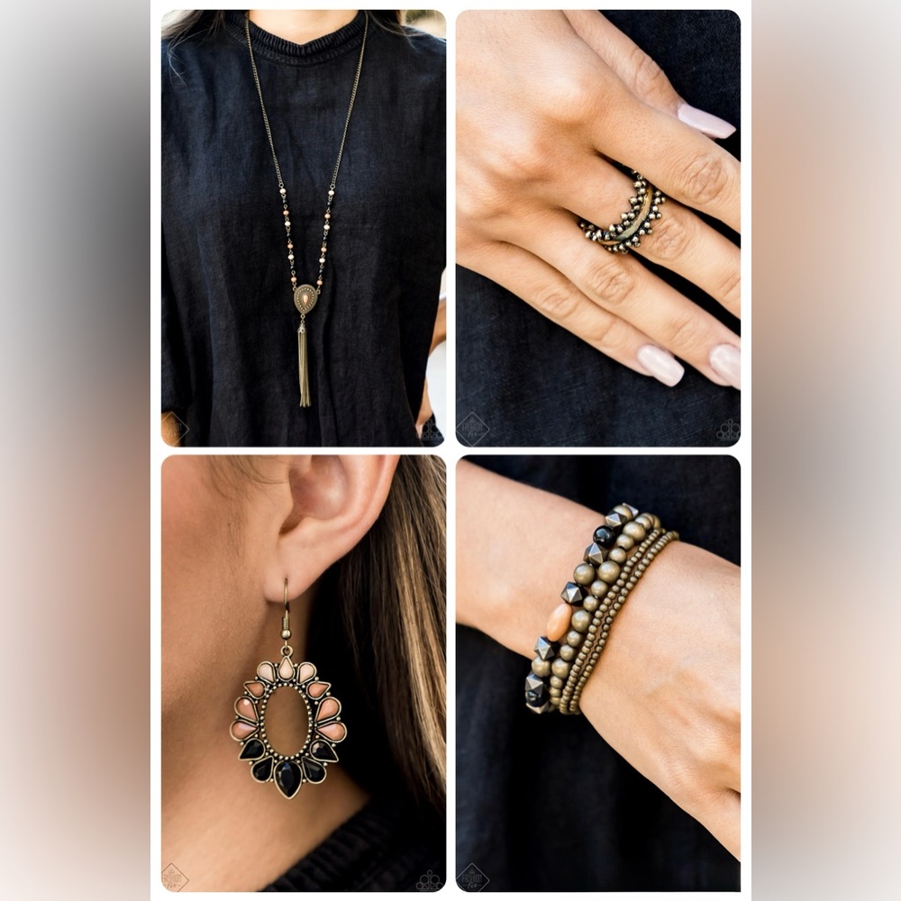 Elegant Brass and Black Jewelry Set